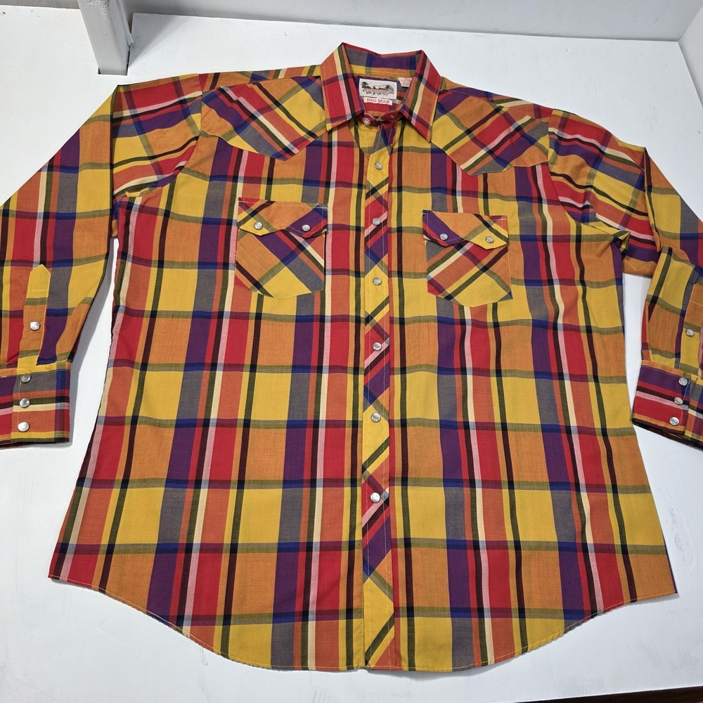 Vtg Stagecoach Western Wear Shirt Mens XL Big Man Madres Plaid Pearl Snap Roper